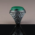 925 Solid Silver Men Handmade Green Natural Malachite Gemstone Ring