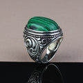 925 Solid Silver Men Handmade Green Natural Malachite Gemstone Ring