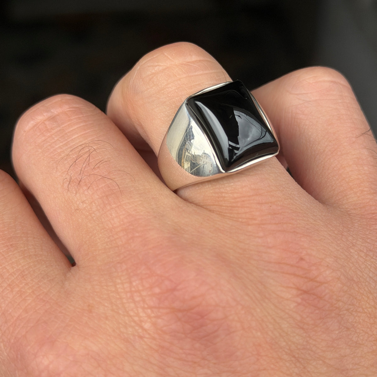 925 Sterling Silver Black Onyx Signet Ring for Men