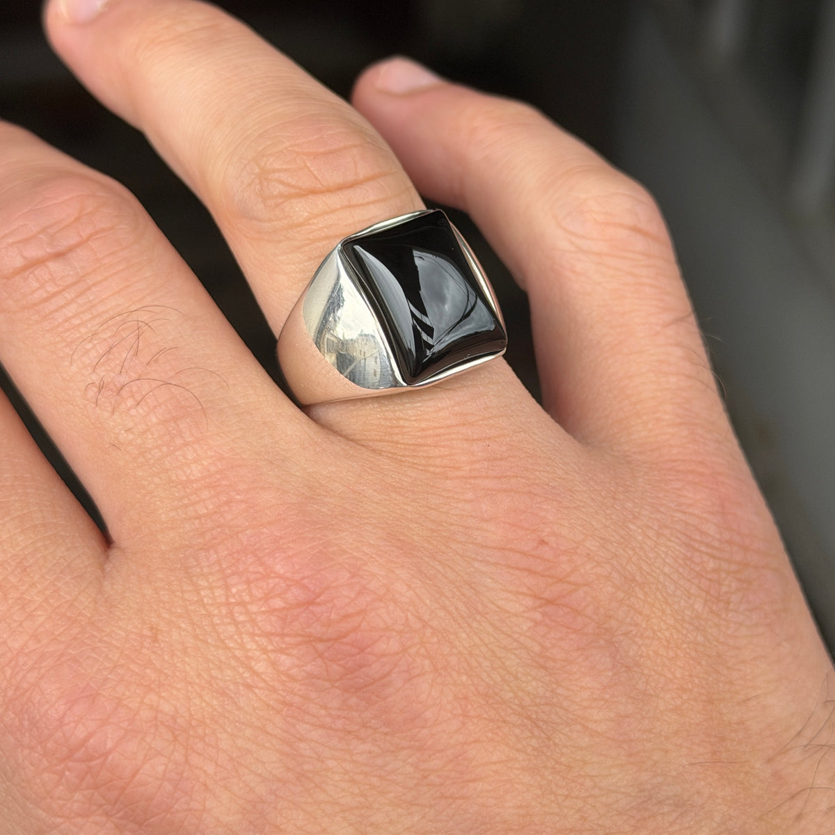 925 Sterling Silver Black Onyx Signet Ring for Men