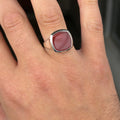 925 Sterling Silver Red Agate Square Ring for Men