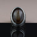 Men Handmade Engraved Tiger Eye Gemstone Ring