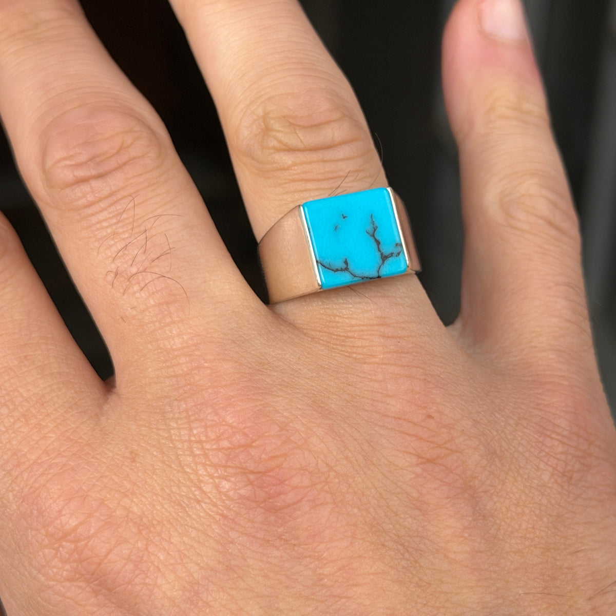 925 Sterling Silver Square Turquoise Signet Ring