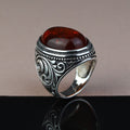 Anillo de hombre hecho a mano con gema de ámbar grabada, estilo otomano.