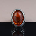 Anillo de hombre hecho a mano con gema de ámbar grabada, estilo otomano.