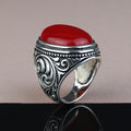 Men Handmade Red Jade Gemstone Large Ottoman Style Ring