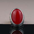 Men Handmade Red Jade Gemstone Large Ottoman Style Ring