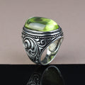Anillo de plata de ley 925 con gema de peridoto verde para hombre