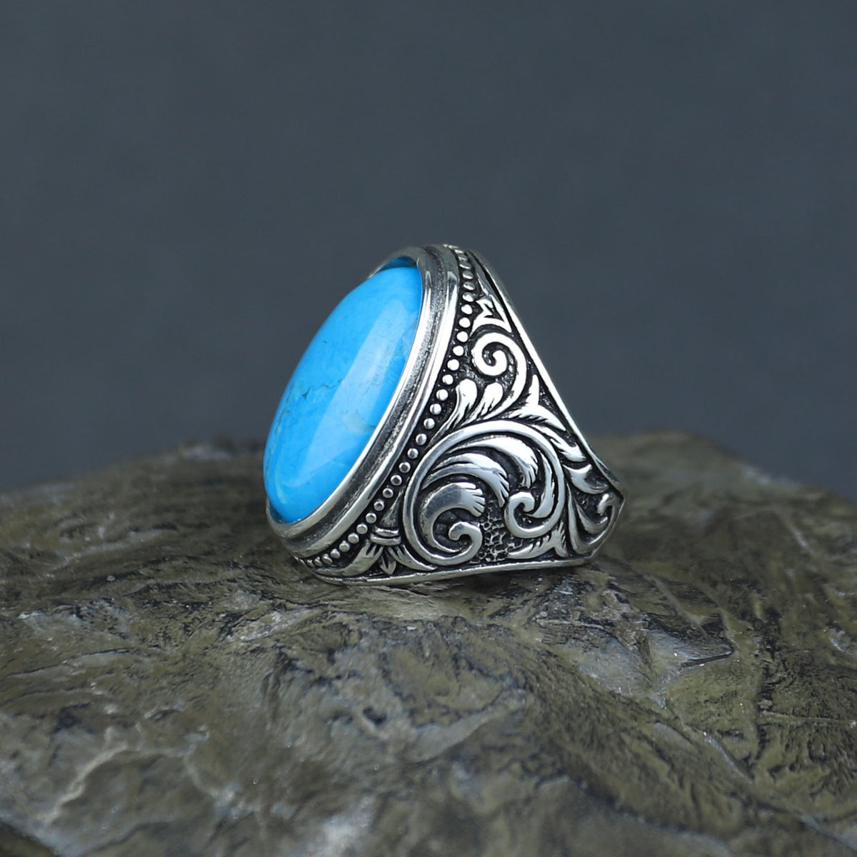 Men Handmade Large Natural Turquoise Gemstone 925 Sterling Silver Ring