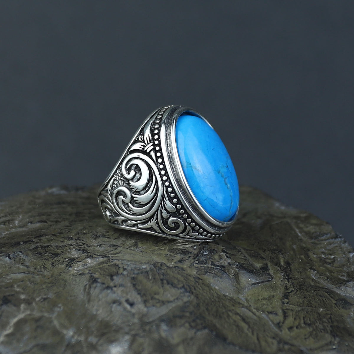 Men Handmade Large Natural Turquoise Gemstone 925 Sterling Silver Ring