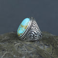 Men Solid Silver Handmade Natural Oval Turquoise Gemstone Ring