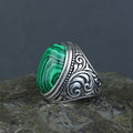 925 Solid Silver Men Handmade Green Natural Malachite Gemstone Ring