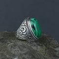 925 Solid Silver Men Handmade Green Natural Malachite Gemstone Ring