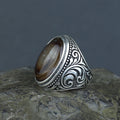 Men Handmade Engraved Tiger Eye Gemstone Ring