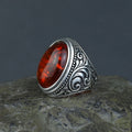 Anillo de hombre hecho a mano con gema de ámbar grabada, estilo otomano.