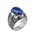 Men Handmade Natural Lapis Lazuli Gemstone Ottoman Style Engraved Ring