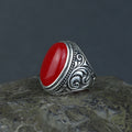 Men Handmade Red Jade Gemstone Large Ottoman Style Ring
