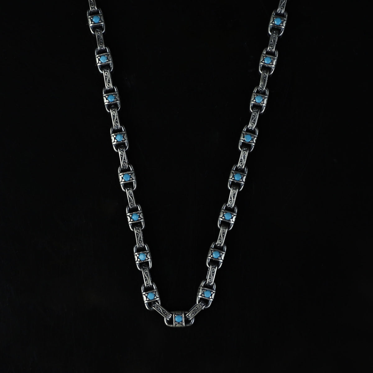 925 Silver Turquoise Stone Link Chain Necklace