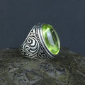 Anillo de plata de ley 925 con gema de peridoto verde para hombre