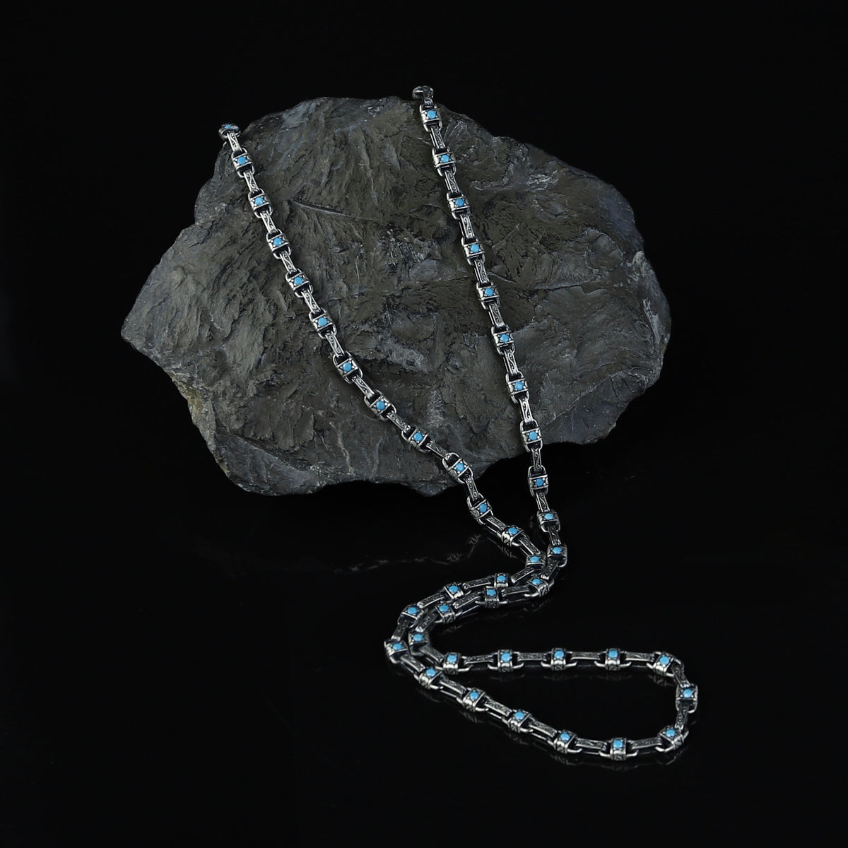 925 Silver Turquoise Stone Link Chain Necklace