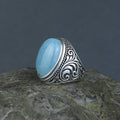 Handgefertigter Herrenring mit natürlichem blauem Aquamarin