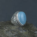 Handgefertigter Herrenring mit natürlichem blauem Aquamarin