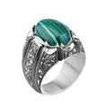Men Handmade Engraved Natural Malachite Stone Ring