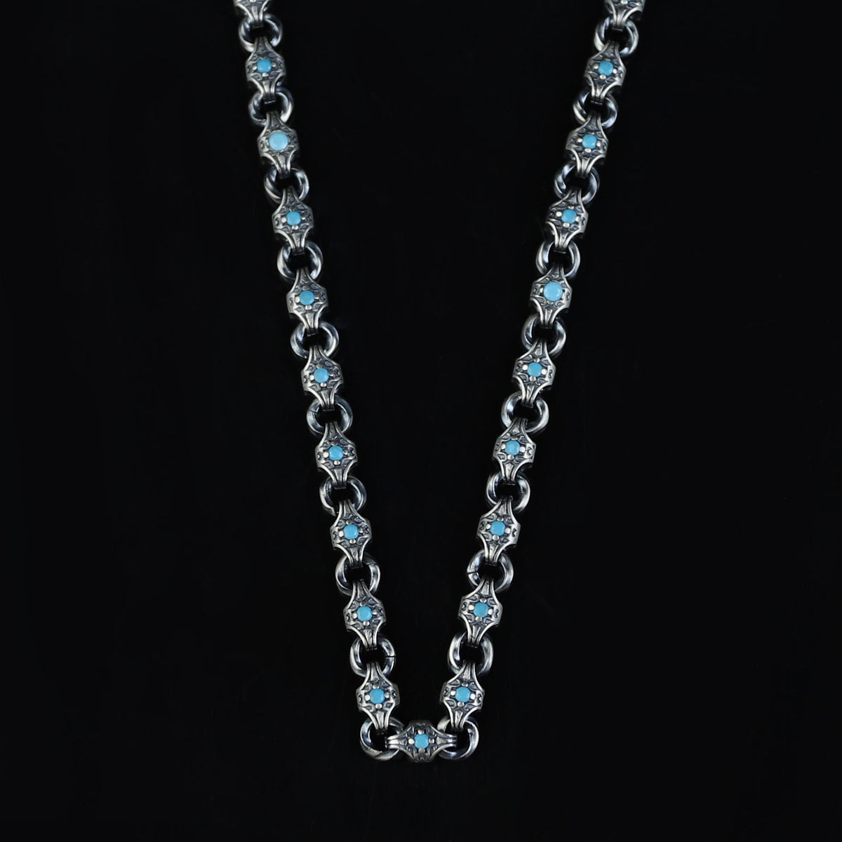 Men 925 Silver Turquoise Chain Link Handmade Men Turquoise Chain