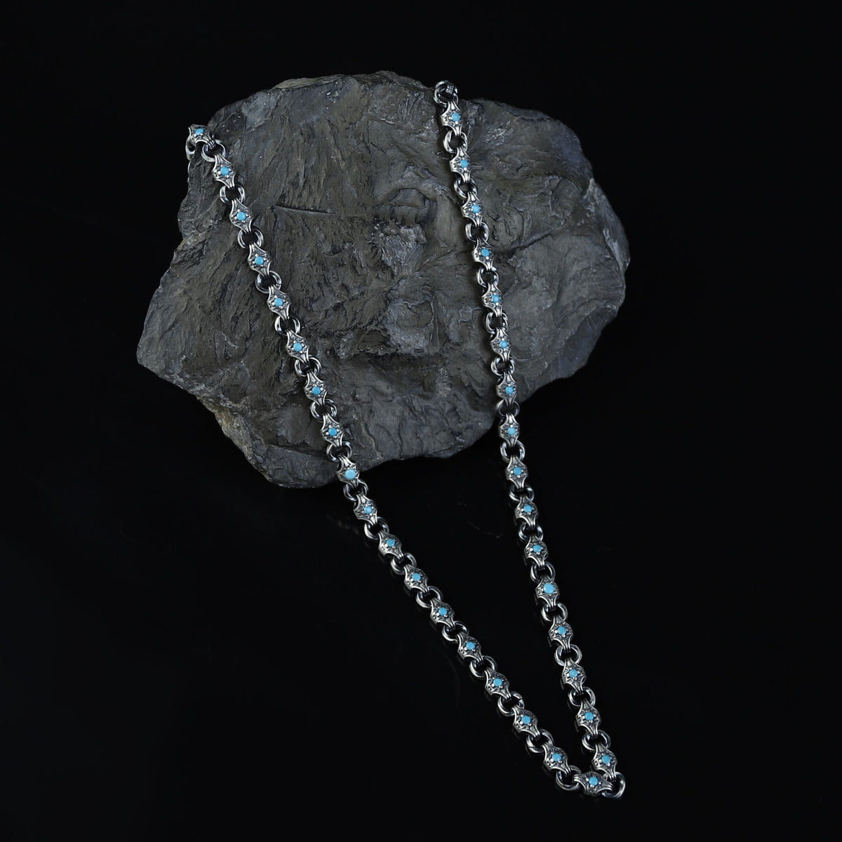 Men 925 Silver Turquoise Chain Link Handmade Men Turquoise Chain