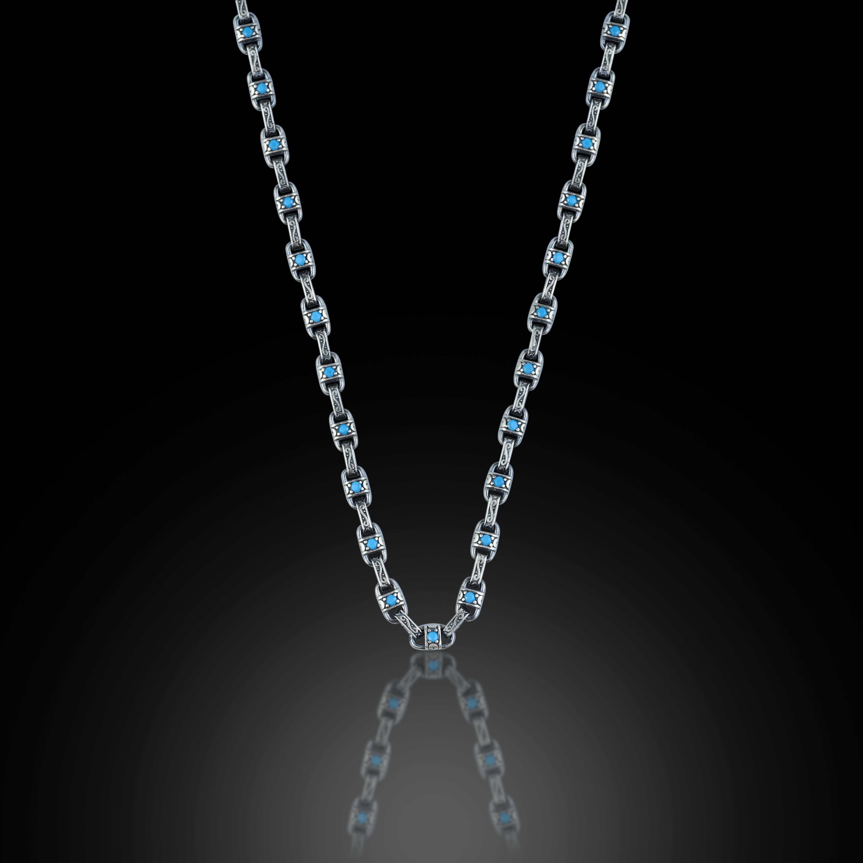 925 Silver Turquoise Stone Link Chain Necklace