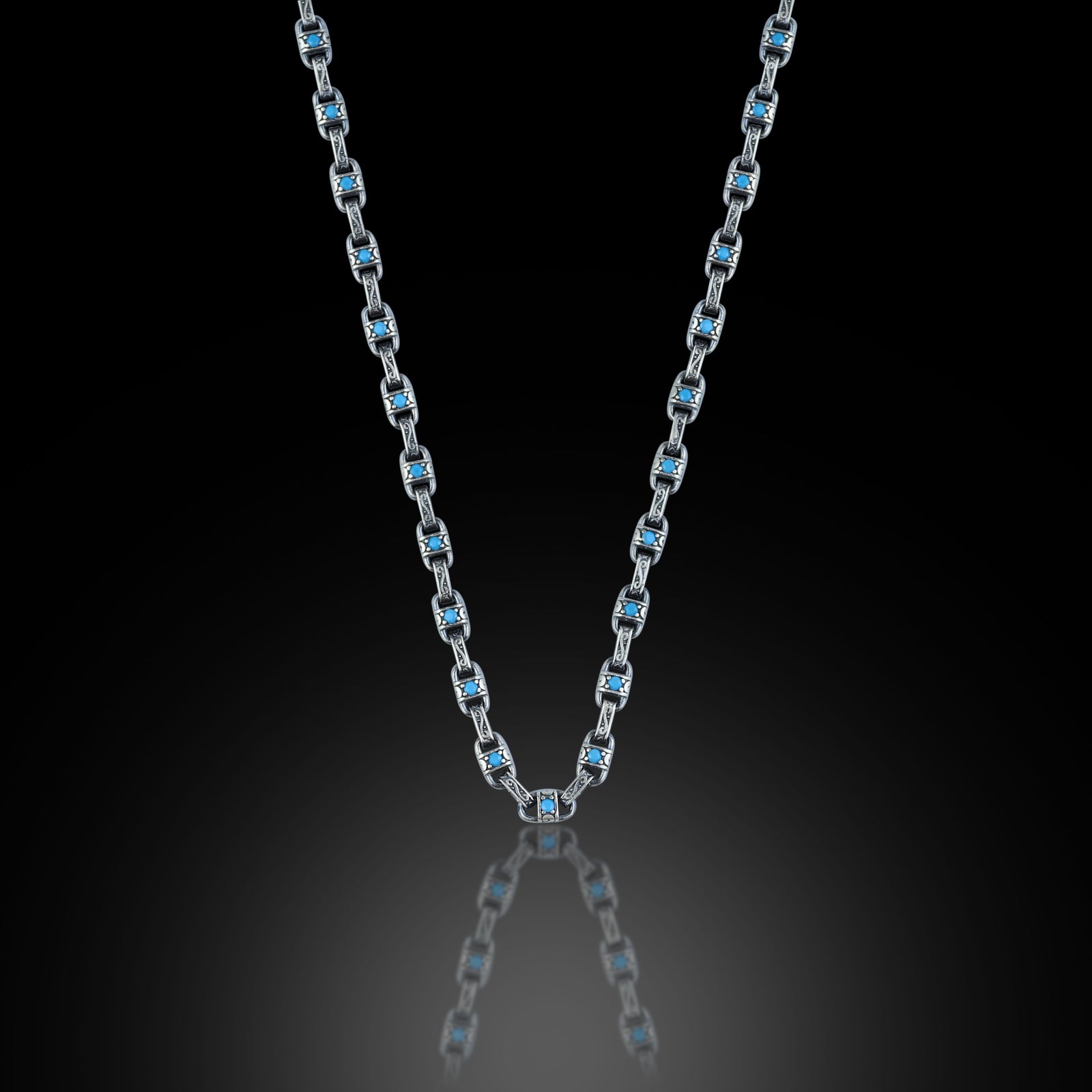 925 Silver Turquoise Stone Link Chain Necklace