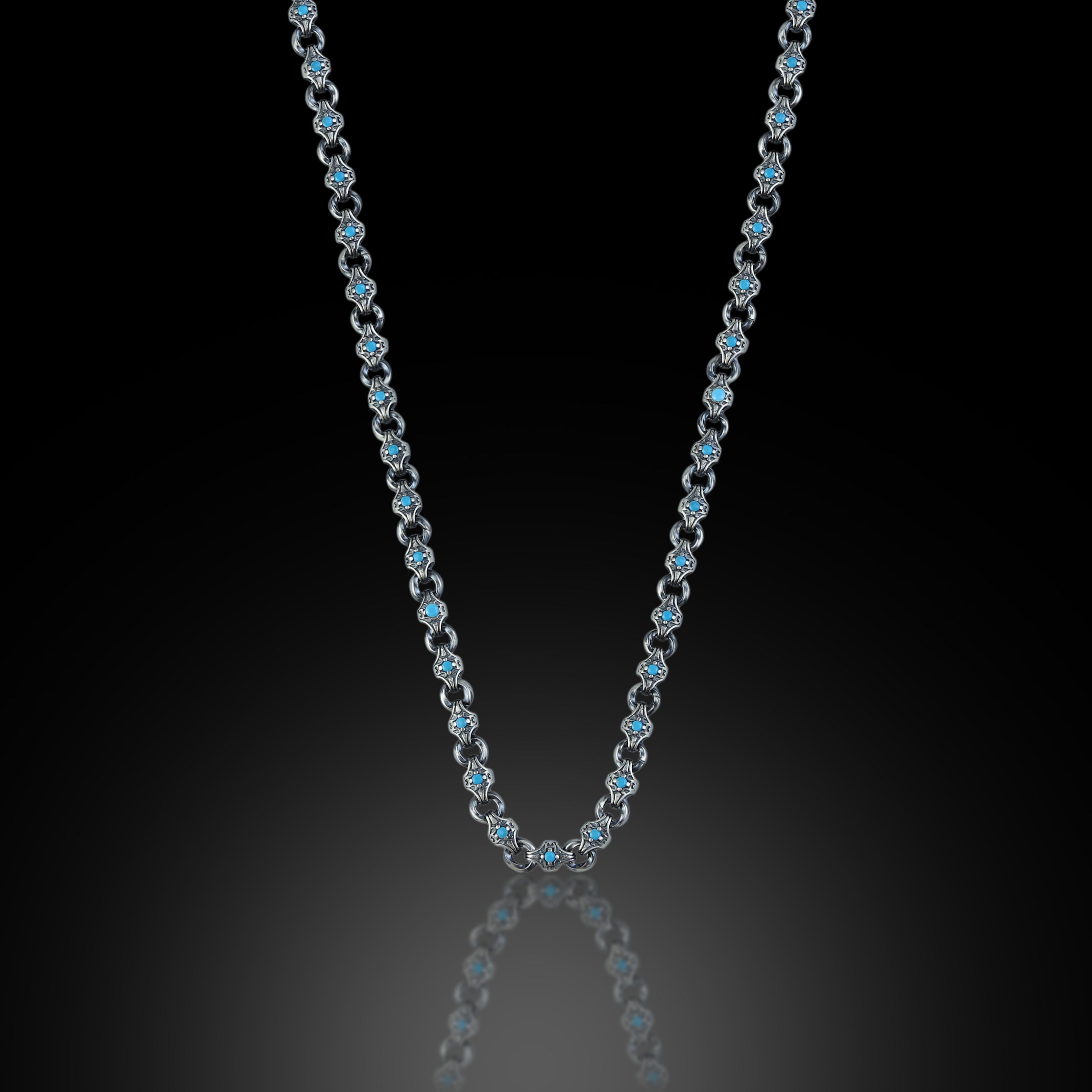 Men 925 Silver Turquoise Chain Link Handmade Men Turquoise Chain