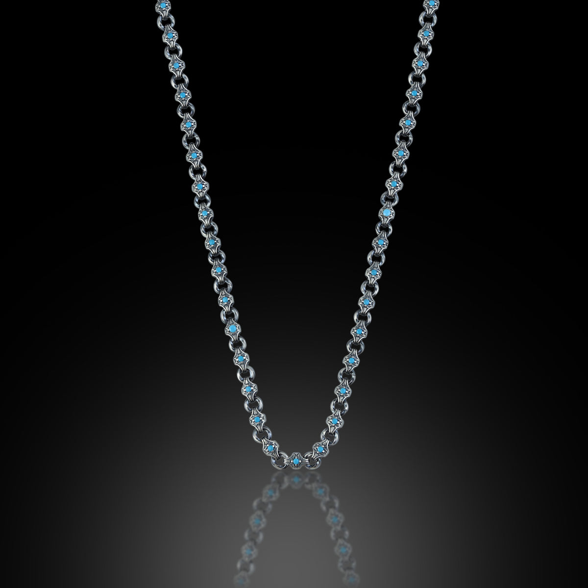 Men 925 Silver Turquoise Chain Link Handmade Men Turquoise Chain