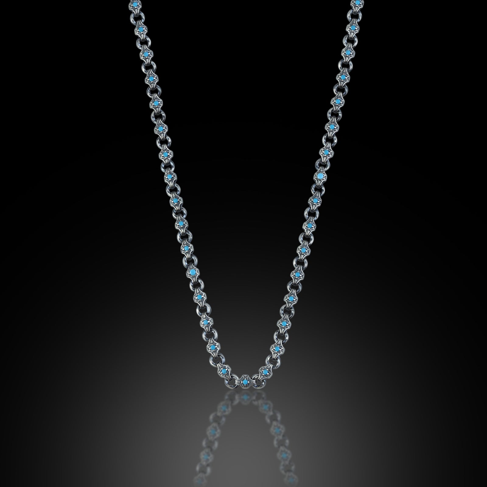 Men 925 Silver Turquoise Chain Link Handmade Men Turquoise Chain