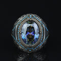 925 Silver Mystic Topaz Ring, Men Handmade Ring, Turkish Handmade Silver Men Ring, Colorized Stone Ring