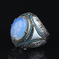 Men Natural Moonstone Ring, Engraved Man Raw Moonstone Ring, Rainbow Moonstone Ring, 925k Sterling Silver