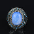 Men Natural Moonstone Ring, Engraved Man Raw Moonstone Ring, Rainbow Moonstone Ring, 925k Sterling Silver