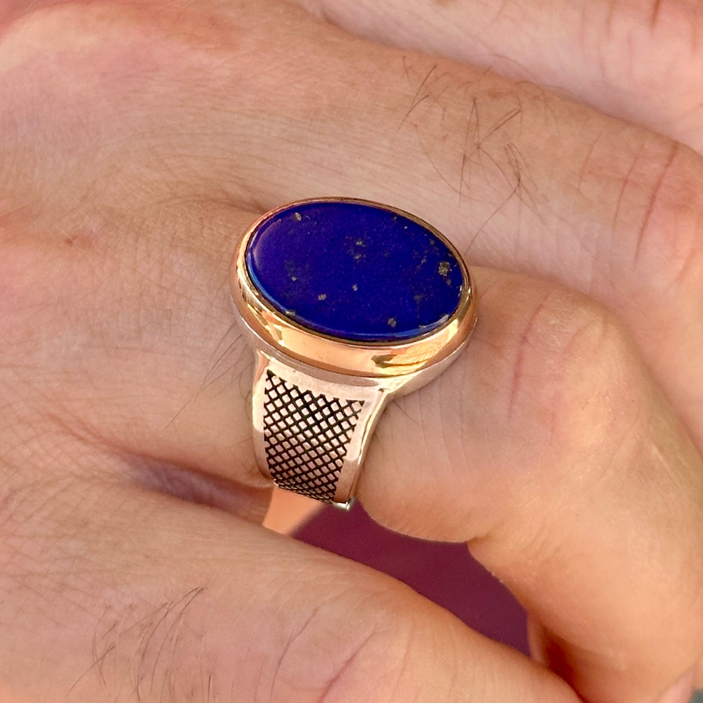 Silver Natural Classic Lapis Lazuli Gemstone Men Ring