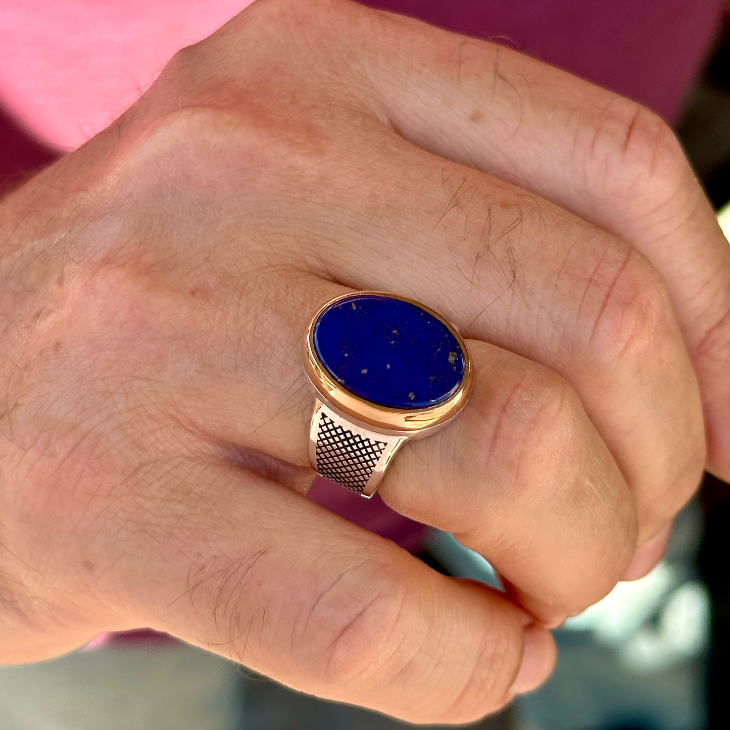 Silver Natural Classic Lapis Lazuli Gemstone Men Ring