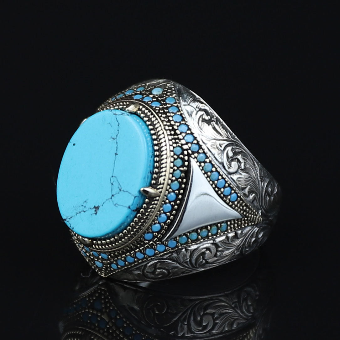 925 Sterling Silver Turquoise Ring, Men Turquoise Ring, Handcrafted Ottoman Men Ring, Vintage Men Handmade Ring