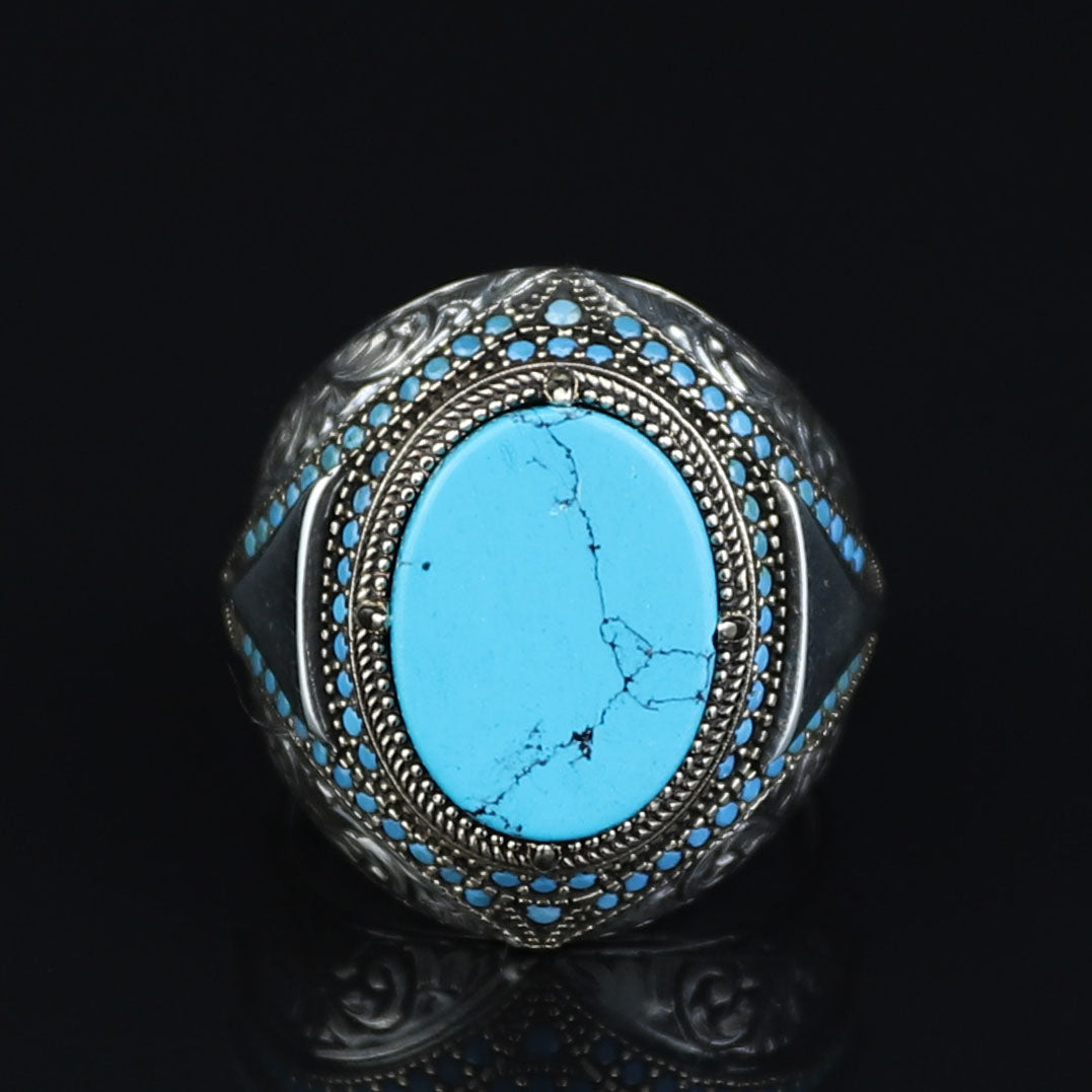 925 Sterling Silver Turquoise Ring, Men Turquoise Ring, Handcrafted Ottoman Men Ring, Vintage Men Handmade Ring