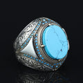 925 Sterling Silver Turquoise Ring, Men Turquoise Ring, Handcrafted Ottoman Men Ring, Vintage Men Handmade Ring