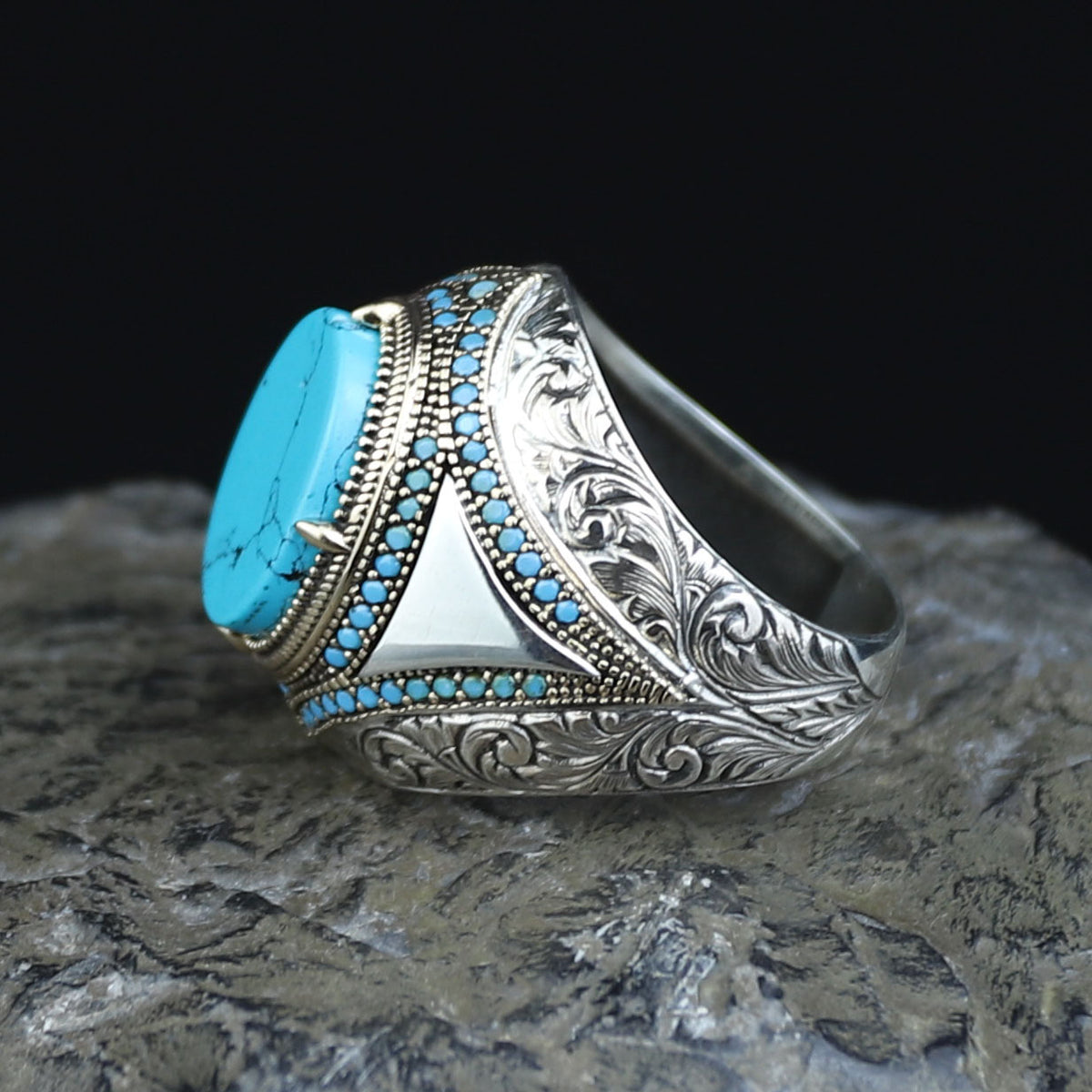 925 Sterling Silver Turquoise Ring, Men Turquoise Ring, Handcrafted Ottoman Men Ring, Vintage Men Handmade Ring