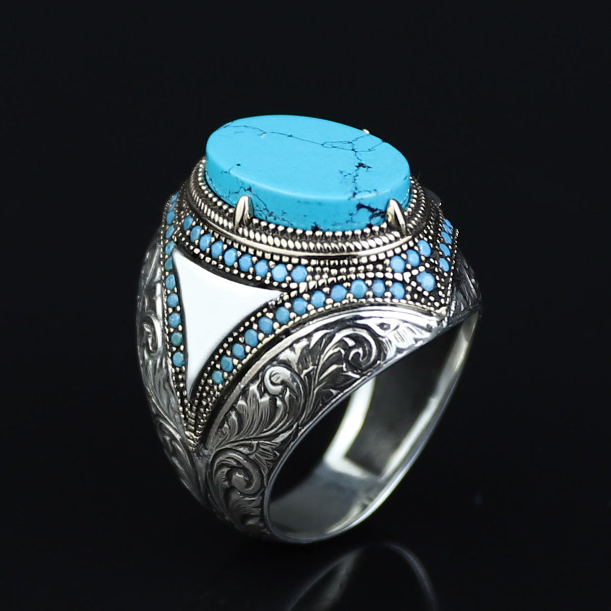 925 Sterling Silver Turquoise Ring, Men Turquoise Ring, Handcrafted Ottoman Men Ring, Vintage Men Handmade Ring