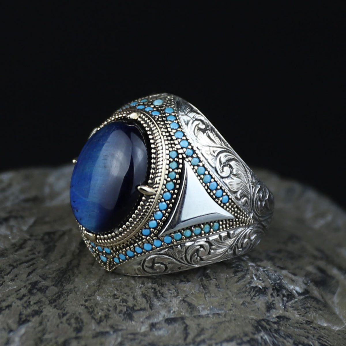 Silver Blue Tiger Eye Stone Ring, 925 Handmade Tiger Eye Gemstone Ring, Handmade Sterling Silver Ring