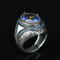925 Silver Mystic Topaz Ring, Men Handmade Ring, Turkish Handmade Silver Men Ring, Colorized Stone Ring