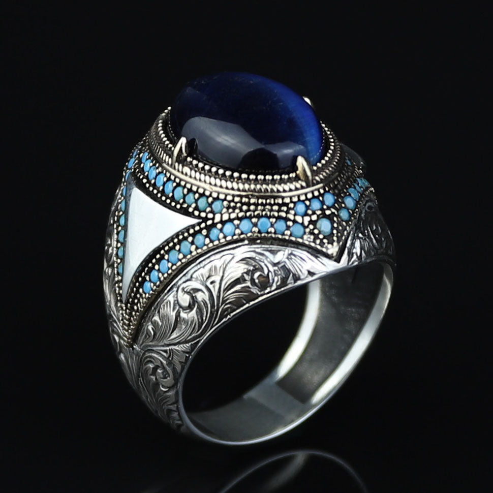 Silver Blue Tiger Eye Stone Ring, 925 Handmade Tiger Eye Gemstone Ring, Handmade Sterling Silver Ring