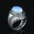 Men Natural Moonstone Ring, Engraved Man Raw Moonstone Ring, Rainbow Moonstone Ring, 925k Sterling Silver