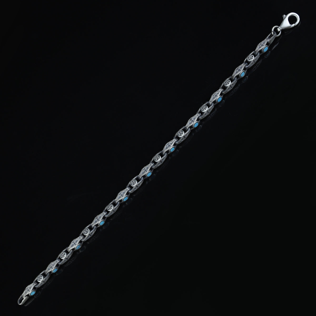 925 Silver Handmade Turquoise Link Engraved Bracelet