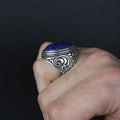 Men Handmade Large Natural Lapis Lazuli Gemstone Ring